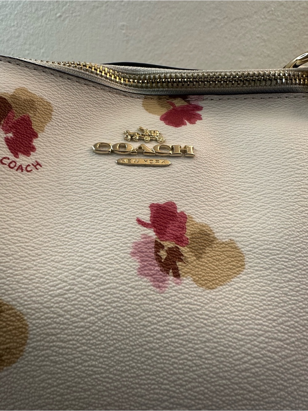 Coach White Floral Print Leather Tote with Pink and Tan Accents - Picture 2 of 12